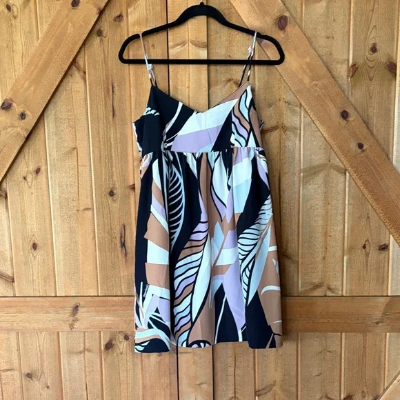 Manuhealii Navy, Lavender, Tan & White Abstract Leaf Print Dress - Picture 1 of 4